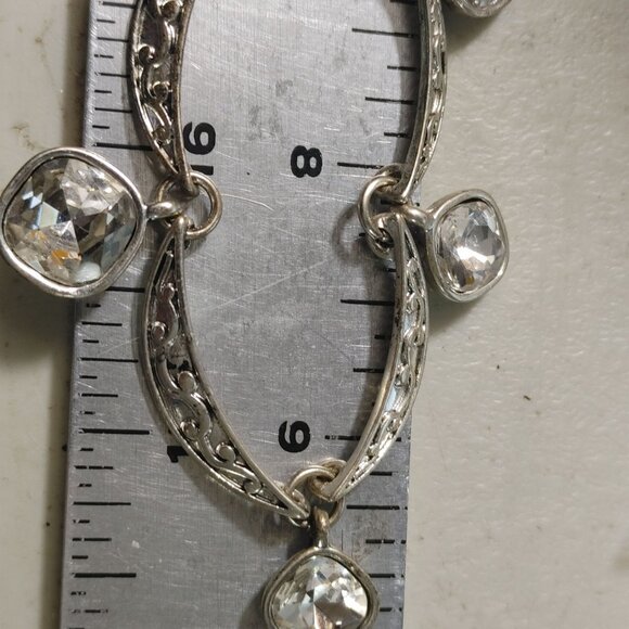 Crown Trifari Crystal Pave Necklace Vintage Silver Tone Filigree Clear Cushion - Picture 6 of 12